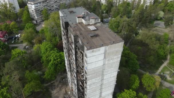 Сгоревший Разрушенный Дом Киеве Украина — стоковое видео