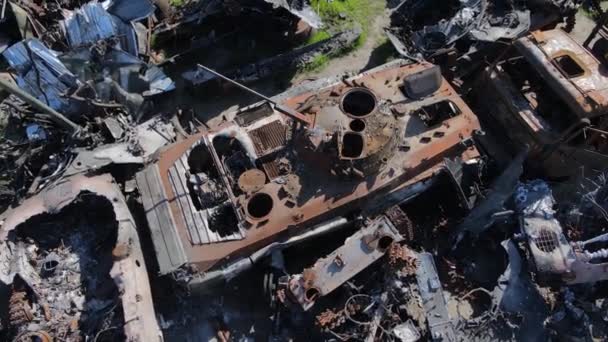 Războiul Din Ucraina Echipament Militar Distrus Bucha — Videoclip de stoc