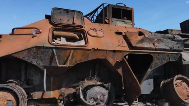 Válka Ukrajině Zničená Vojenská Výzbroj Buchy — Stock video