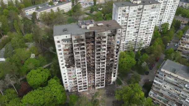 Guerre Ukraine Maison Incendiée Détruite Kiev — Video