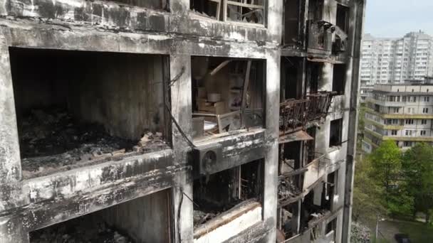 Guerre Ukraine Maison Incendiée Détruite Kiev — Video