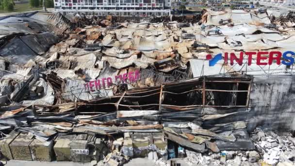 Edificio Desgarrado Por Guerra Centro Comercial Bucha Ucrania — Vídeos de Stock