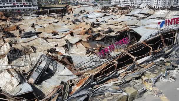 Edificio Desgarrado Por Guerra Centro Comercial Bucha Ucrania — Vídeos de Stock