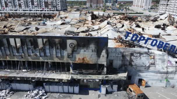 Edificio Desgarrado Por Guerra Centro Comercial Bucha Ucrania — Vídeos de Stock