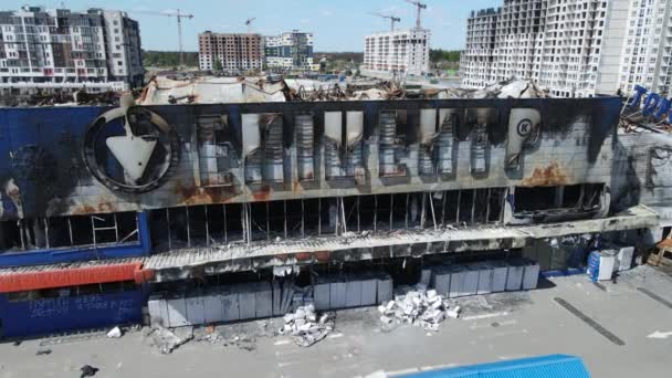 War Torn Building Shopping Center Bucha Ukraine — Stock Video