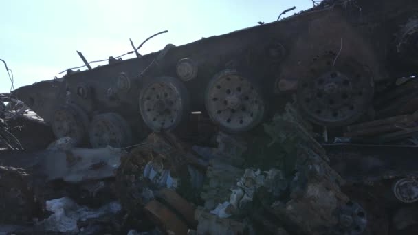 Війна Україні Зруйнована Військова Техніка Бучі — стокове відео