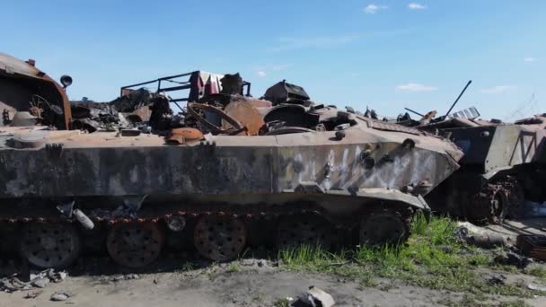 Guerra Ucrânia Hardware Militar Destruído Bucha — Vídeo de Stock