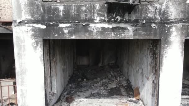 Oorlog Oekraïne Verbrand Verwoest Huis Kiev — Stockvideo