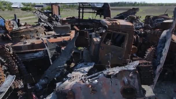 Guerra Ucrânia Hardware Militar Destruído Bucha — Vídeo de Stock