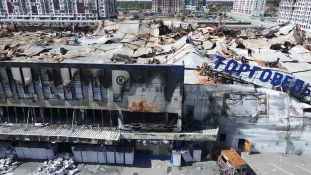 Video Verticale Edificio Distrutto Centro Commerciale Bucha Ucraina — Video Stock