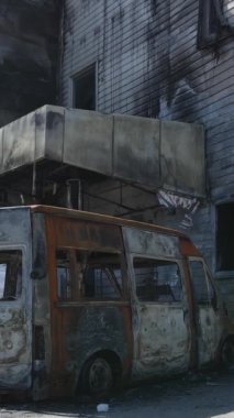 Bucha, Ukrayna 'daki yok edilmiş askeri donanımın dikey videosu