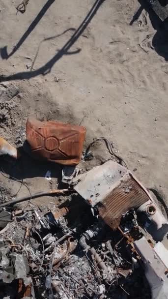 Vertical Video Destroyed Military Hardware Bucha Ukraine — Stock Video