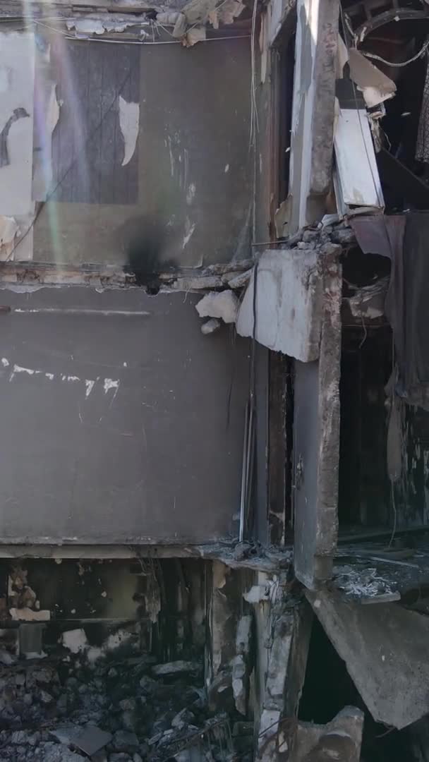 Vertikální Video Zničené Budovy Borodyance Ukrajina — Stock video