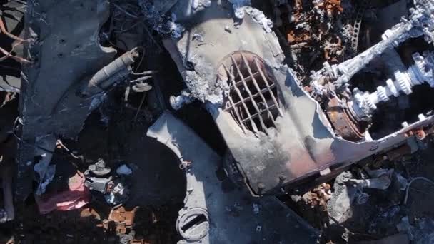 Függőleges Videó Egy Megsemmisült Katonai Hardver Bucha Ukrajna — Stock videók