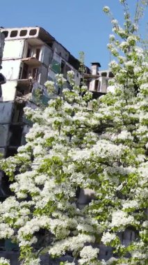 Borodyanka, Ukrayna 'da yıkılmış bir binanın dikey videosu
