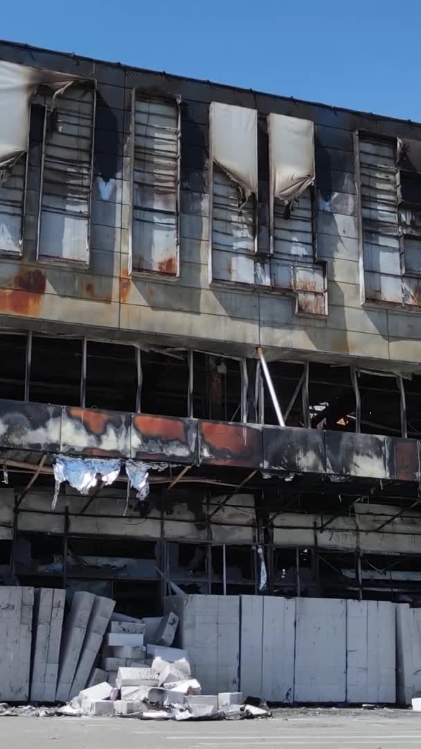 Lodret Video Ødelagt Bygning Indkøbscenter Bucha Ukraine – Stock-video