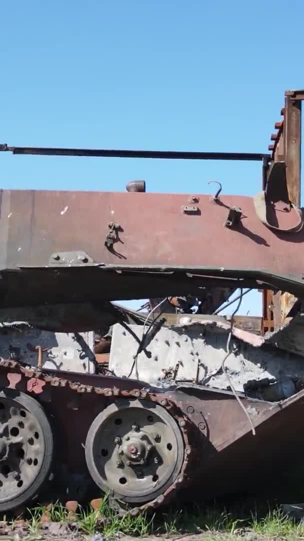 Vidéo Verticale Matériel Militaire Détruit Bucha Ukraine — Video