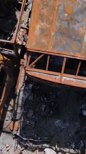 Vertical Video Destroyed Cars City Irpin Ukraine — Stock Video