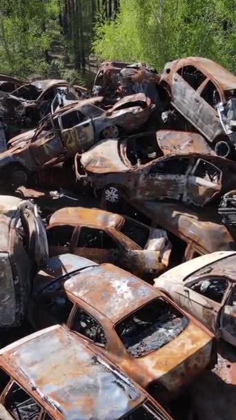 Vertikální Video Zničených Automobilů Městě Irpin Ukrajina — Stock video