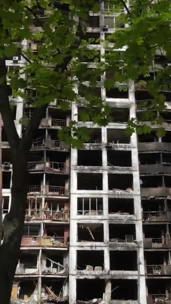 Lodret Video Brændt Ødelagt Hus Kiev Ukraine – Stock-video