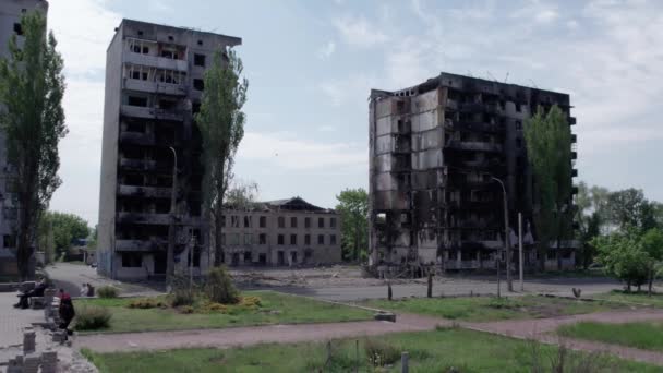 Stok Videosu Ukrayna Daki Savaşın Sonucunu Gösteriyor Bucha Borodyanka Yıkılan — Stok video