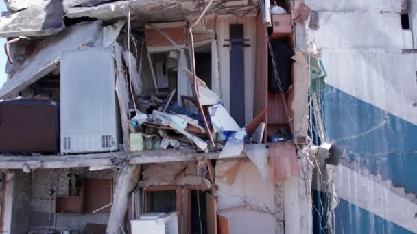 Este Vídeo Mostra Consequências Guerra Ucrânia Edifício Residencial Destruído Borodyanka — Vídeo de Stock