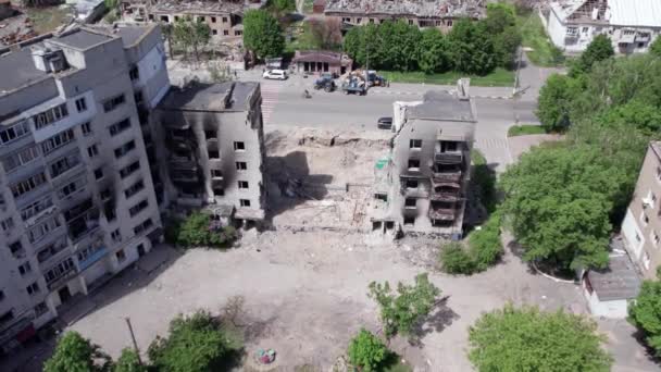 Этом Видео Запечатлены Последствия Войны Украине Разрушенный Жилой Дом Бородянке — стоковое видео