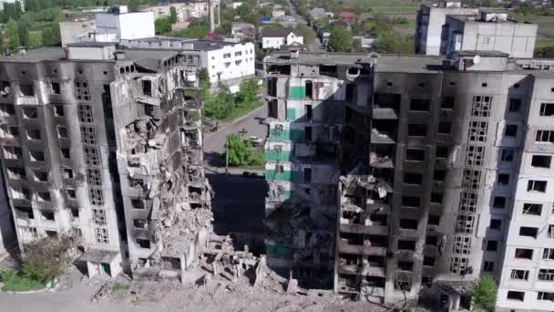 Stock Video Shows Aftermath War Ukraine Destroyed Residential Building Borodyanka — Stock Video