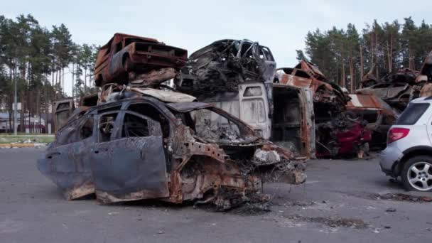 Stock Video Shows Dump Shot Burned Cars Irpin Bucha District — Stock Video