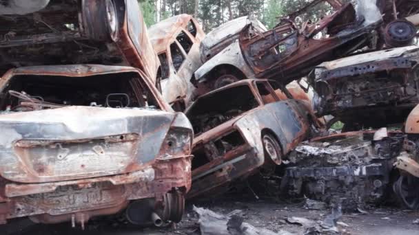 Stock Video Shows Dump Shot Burned Cars Irpin Bucha District — Stock Video