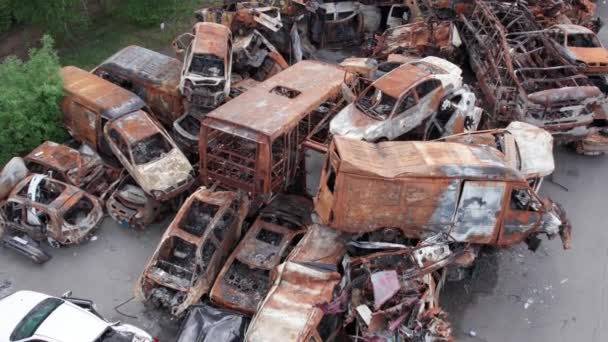 Questo Video Mostra Una Discarica Auto Sparate Bruciate Nel Distretto — Video Stock