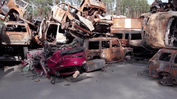 Цьому Відео Показано Звалище Знімків Спалених Машин Окрузі Ірпін — стокове відео