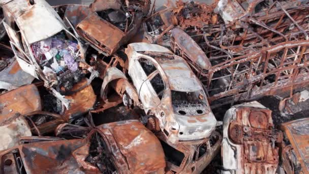 Questo Video Mostra Una Discarica Auto Sparate Bruciate Nel Distretto — Video Stock