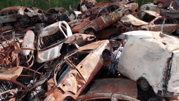 Dieses Archivvideo Zeigt Eine Müllkippe Aus Angeschossenen Und Verbrannten Autos — Stockvideo