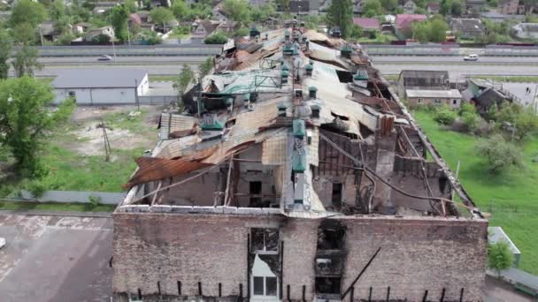 Nagranie Pokazuje Rozdarty Wojną Budynek Stojance Dystrykt Bucha Ukraina — Wideo stockowe