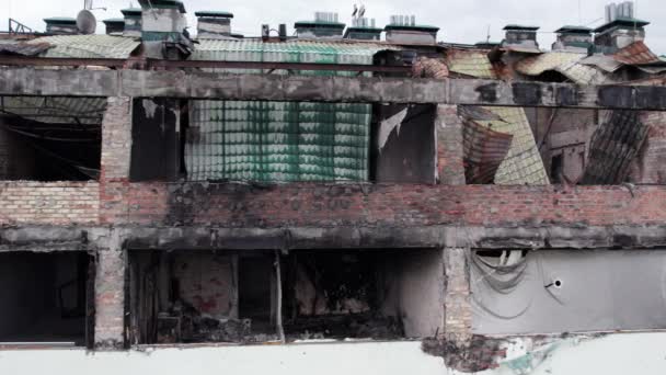 Este Vídeo Mostra Edifício Devastado Pela Guerra Stoyanka Distrito Bucha — Vídeo de Stock