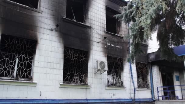 Cette Vidéo Montre Les Conséquences Guerre Ukraine Bâtiment Détruit Incendié — Video