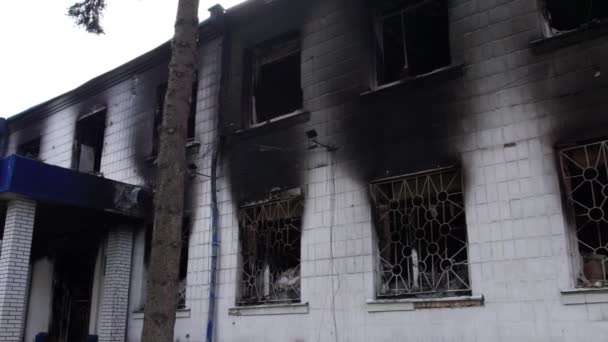 Este Video Muestra Las Secuelas Guerra Ucrania Edificio Destruido Quemado — Vídeos de Stock