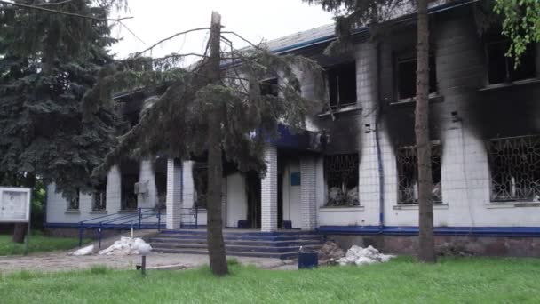 Este Video Muestra Las Secuelas Guerra Ucrania Edificio Destruido Quemado — Vídeos de Stock