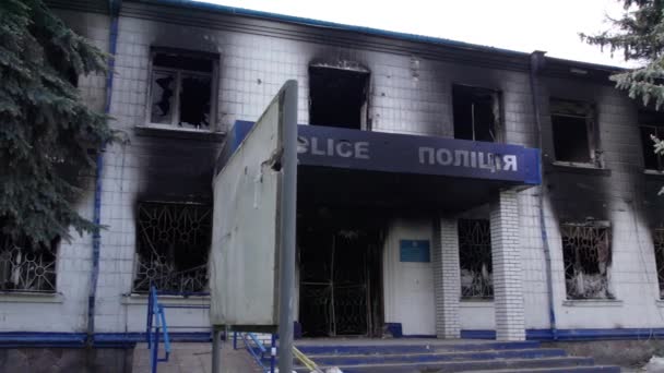 Este Video Muestra Las Secuelas Guerra Ucrania Edificio Destruido Quemado — Vídeo de stock