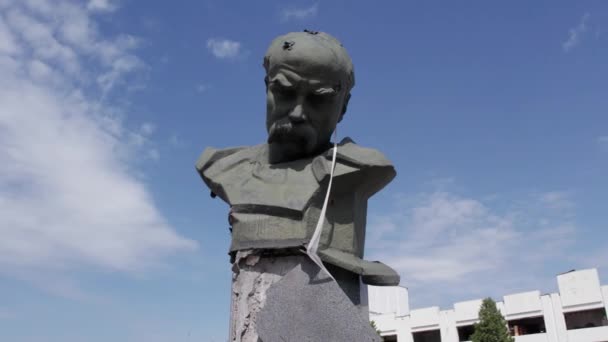 Este Vídeo Mostra Monumento Taras Shevchenko Borodyanka Ucrânia Durante Guerra — Vídeo de Stock