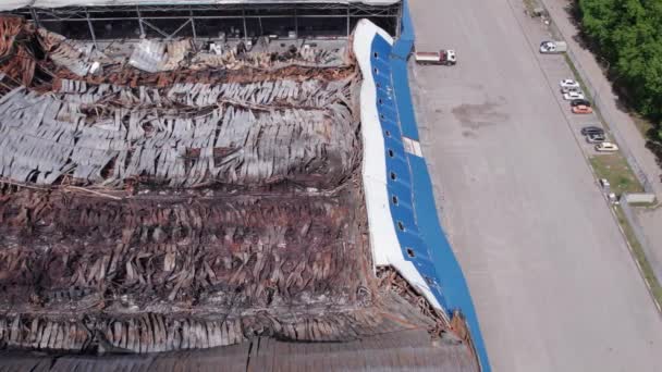 Esta Imagen Muestra Una Vista Aérea Almacén Destruido Bucha Ucrania — Vídeos de Stock