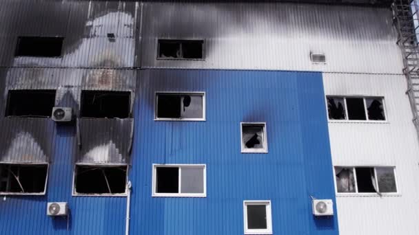 Esta Imagem Mostra Uma Vista Aérea Armazém Destruído Bucha Ucrânia — Vídeo de Stock