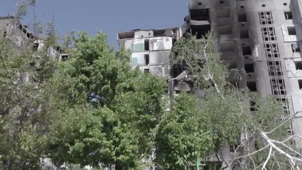 Stock Video Shows Aftermath War Ukraine Destroyed Residential Building Borodyanka — Stock Video