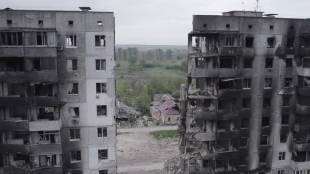 Stock Video Shows Aftermath War Ukraine Destroyed Residential Building Borodyanka — Stock Video