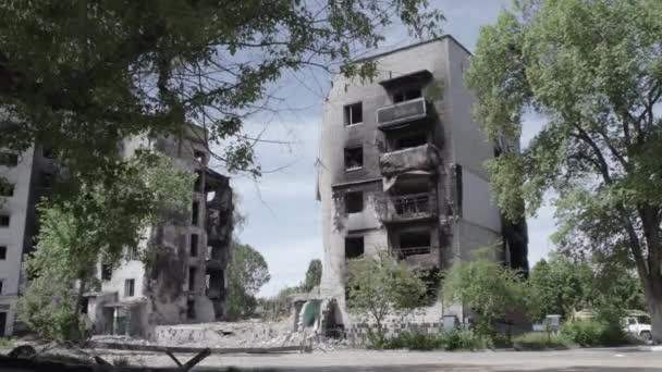 Відео Показує Наслідки Війни Україні Зруйнований Житловий Будинок Бородянці Округ — стокове відео