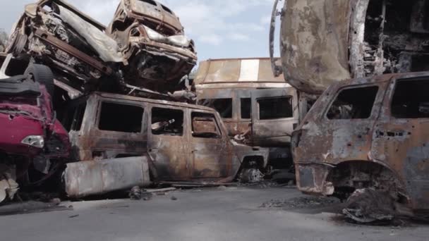 Цьому Відео Показана Купа Зйомок Спалених Машин Окрузі Ірпін Бача — стокове відео