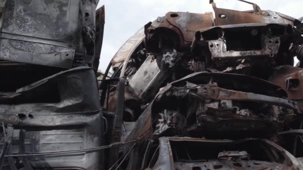 Цьому Відео Показана Купа Зйомок Спалених Машин Окрузі Ірпін Бача — стокове відео