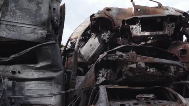 Questo Video Mostra Una Discarica Auto Sparate Bruciate Nel Distretto — Video Stock