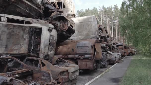 Questo Video Mostra Una Discarica Auto Sparate Bruciate Nel Distretto — Video Stock